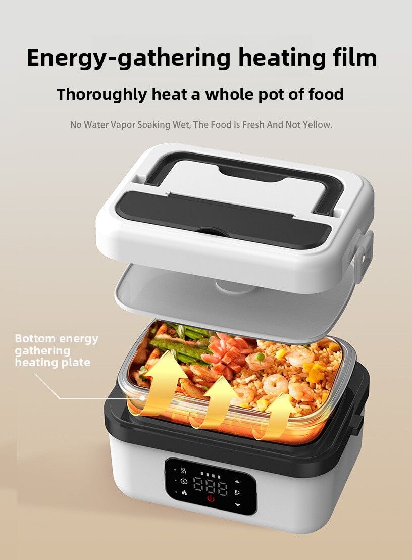 1L Black-Blue Cordless Waterless Heated Lunch Box - Portable 304 Stainless Steel Bento Box for Picnic Students Office Workers, Timed Insulation & USB Rechargeable - Image 6