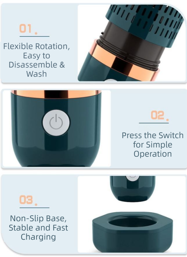 Blue Wireless Capsule Fruit and Vegetable Purifier(16x5.4CM) - Portable Food Disinfection & Sterilization Cleaner, 99.9% Bacteria Removal - Image 6
