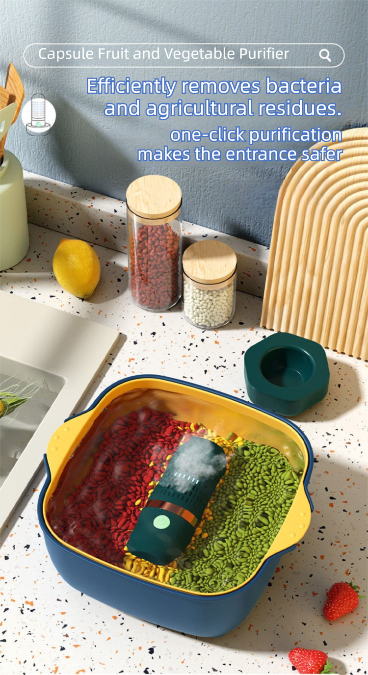 Yellow Wireless Capsule Fruit and Vegetable Purifier(16x5.4CM) - Portable Food Disinfection & Sterilization Cleaner, 99.9% Bacteria Removal - Image 5