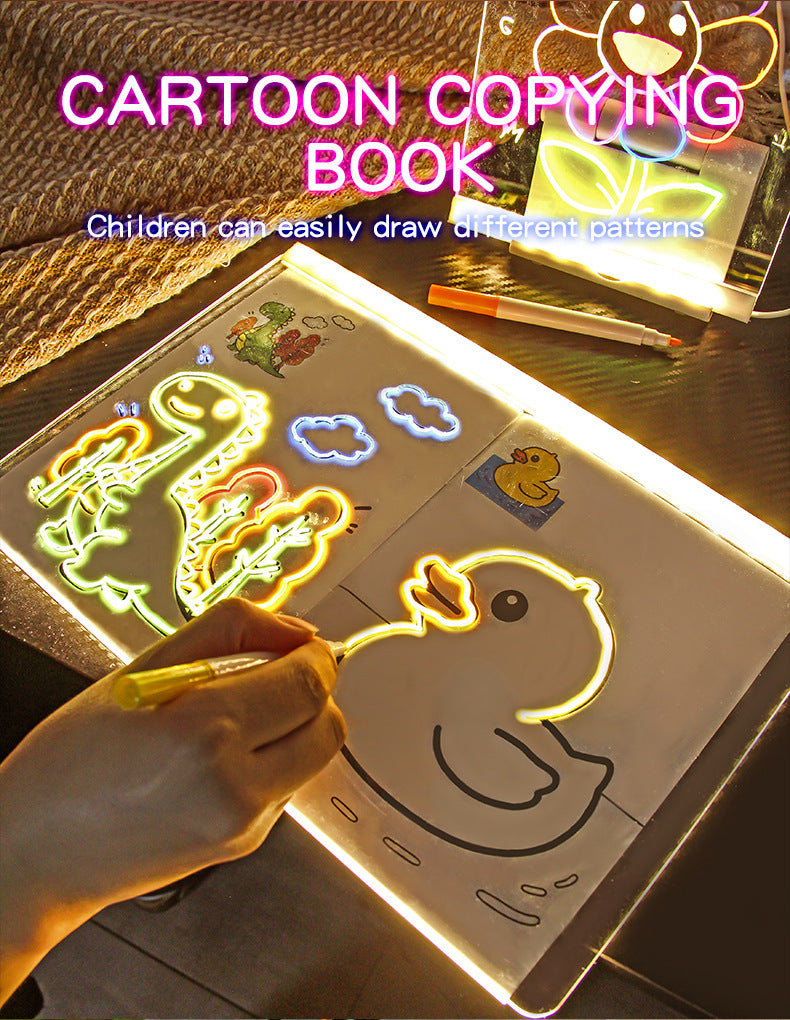 30x20CM LED Light-Up Tracing Doodle Board with 10 Brushes  - Erasable Fluorescent Drawing Tablet for Kids, Creative Painting, and Interactive Decoration/Gift - Image 3
