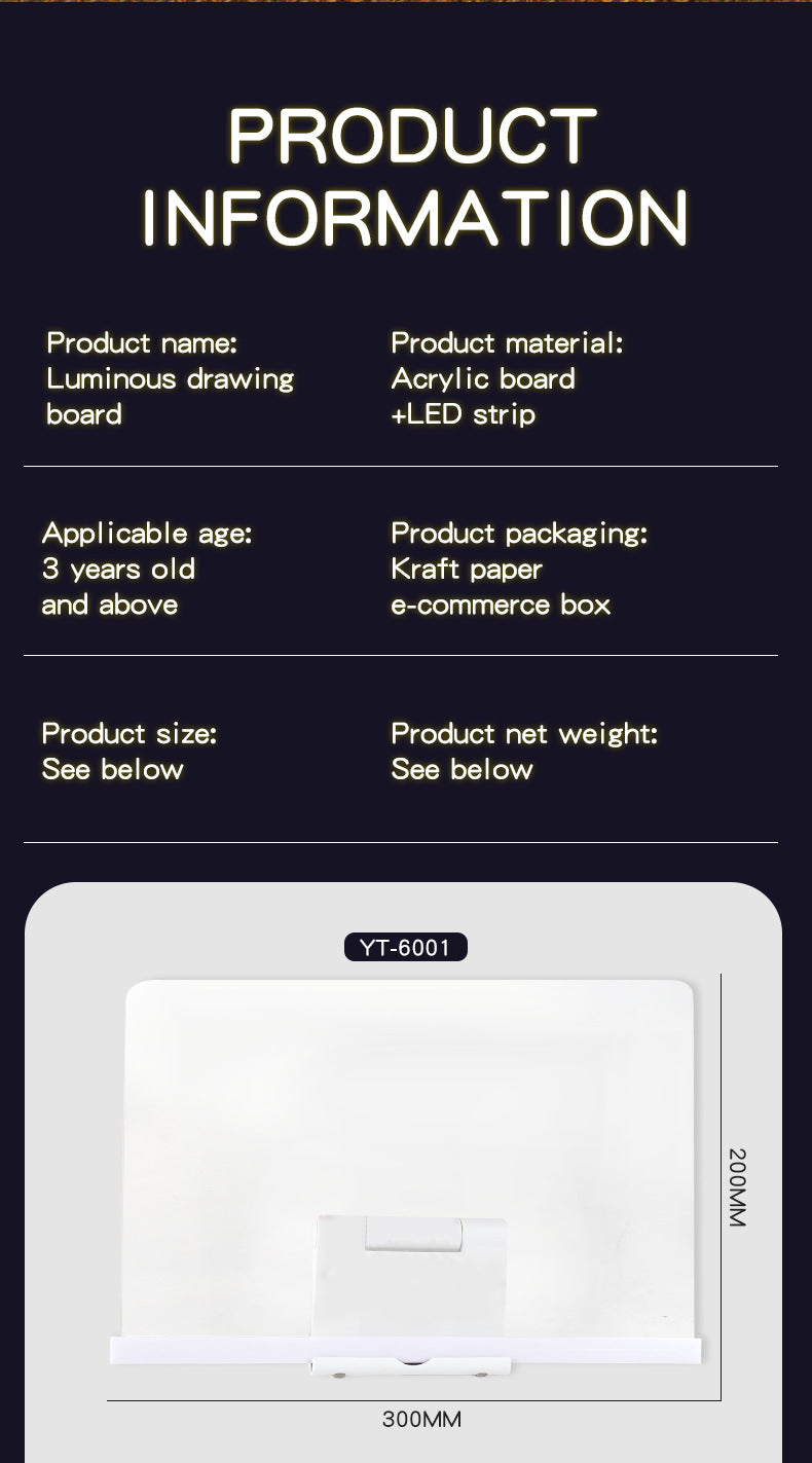 30x20CM LED Light-Up Tracing Doodle Board with 10 Brushes  - Erasable Fluorescent Drawing Tablet for Kids, Creative Painting, and Interactive Decoration/Gift - Image 6