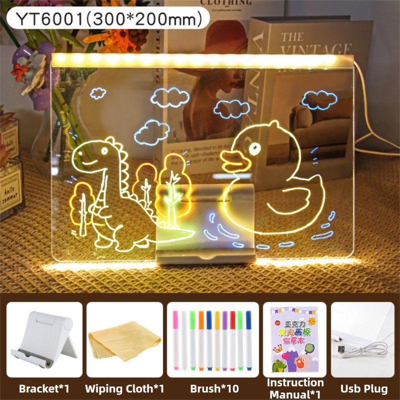 30x20CM LED Light-Up Tracing Doodle Board with 10 Brushes  - Erasable Fluorescent Drawing Tablet for Kids, Creative Painting, and Interactive Decoration/Gift - Image 8