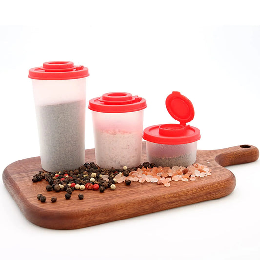 3-Pack Mini Compact Spice Shaker Set(Medium Size) - Transparent Salt and Pepper Dispensers for Camping, Picnic & Outdoor Grilling