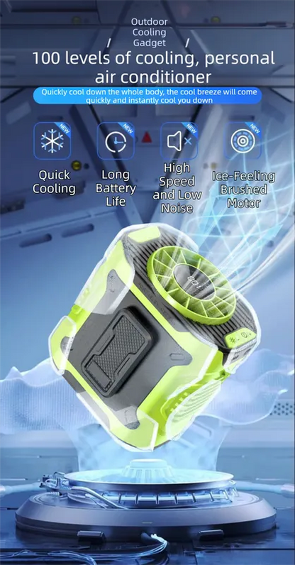Black Portable Waist Fan - Construction Site Cooling Solution with 360° Turbo Ice Engine, 100 Speed Gears, and LED Light - Image 2