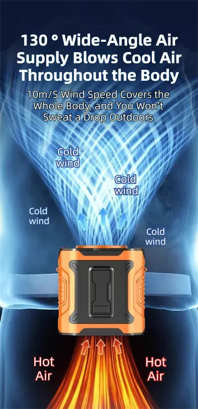 Black Portable Waist Fan - Construction Site Cooling Solution with 360° Turbo Ice Engine, 100 Speed Gears, and LED Light - Image 4