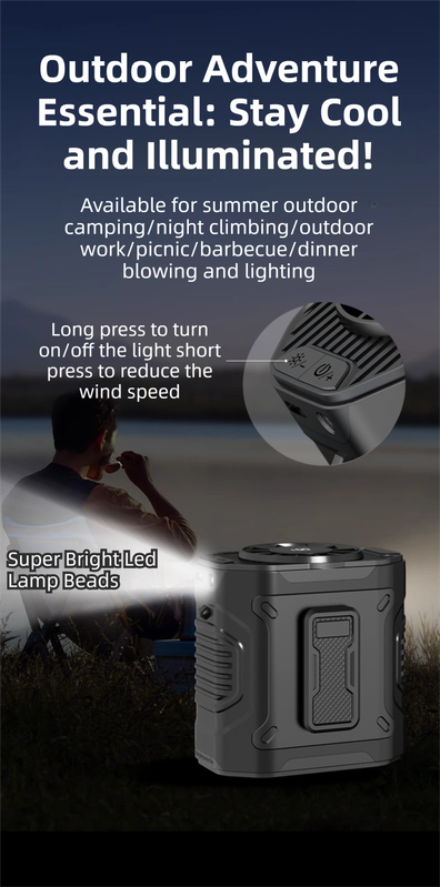 Light Green Portable Waist Fan - Construction Site Cooling Solution with 360° Turbo Ice Engine, 100 Speed Gears, and LED Light - Image 7