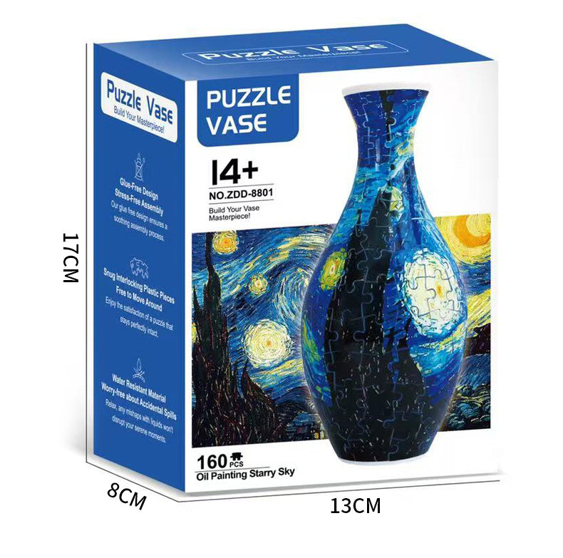 160 PCS Van Gogh 3D Puzzle Vase - DIY Interlocking Flower Vase Kit, Home Decorative and Toy Gift for Women - Image 2