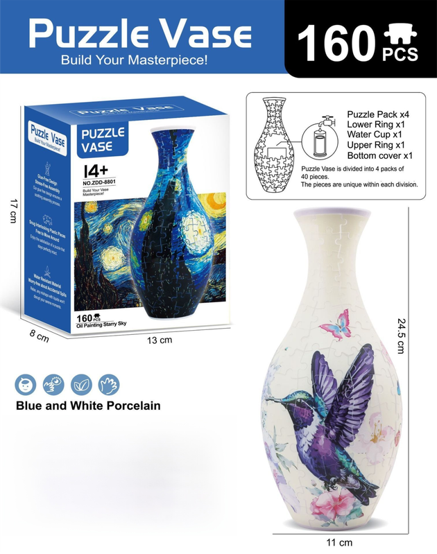 160 PCS Hummingbird 3D Puzzle Vase - DIY Interlocking Flower Vase Kit, Home Decorative and Toy Gift for Mom - Image 2