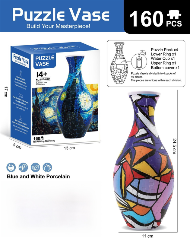 160 PCS Pop Art 3D Puzzle Vase - DIY Interlocking Flower Vase Kit, Home Decorative and Toy Gift for Mom - Image 2