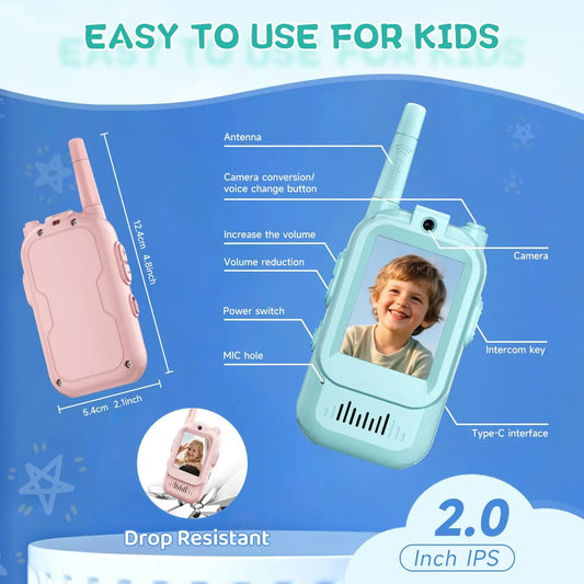 2-Pack Mini Wireless Video Intercom Set for Children(Blue) - Educational and Interactive Dual-Frequency Walkie Talkie Toy for Playtime - Image 3