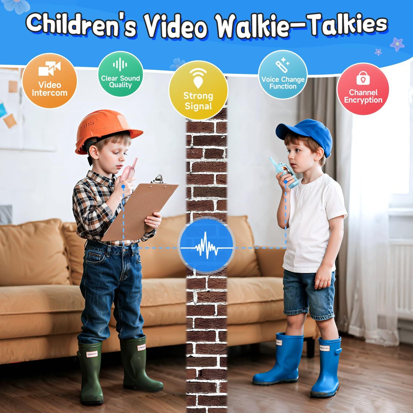 2-Pack Mini Wireless Video Intercom Set for Children(Blue) - Educational and Interactive Dual-Frequency Walkie Talkie Toy for Playtime - Image 4