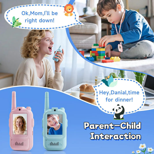 2-Pack Mini Wireless Video Intercom Set for Children(Pink) - Educational and Interactive Dual-Frequency Walkie Talkie Toy for Playtime - Image 2