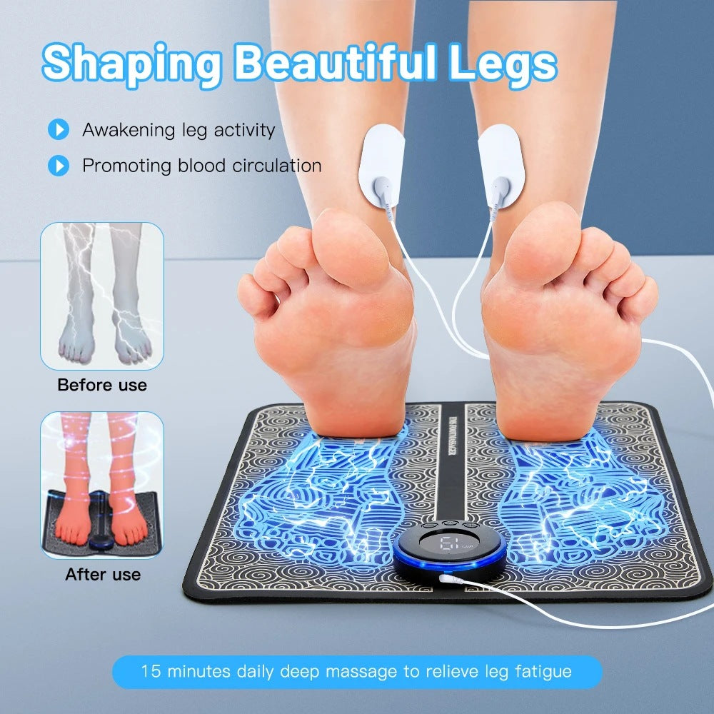 EMS Foot Massager Mat With 4 Adhesive Pads & Remote Control - Pulse Device for Foot Reflexology, Deep Tissue Massage, and Acupressure Stimulation - Image 3