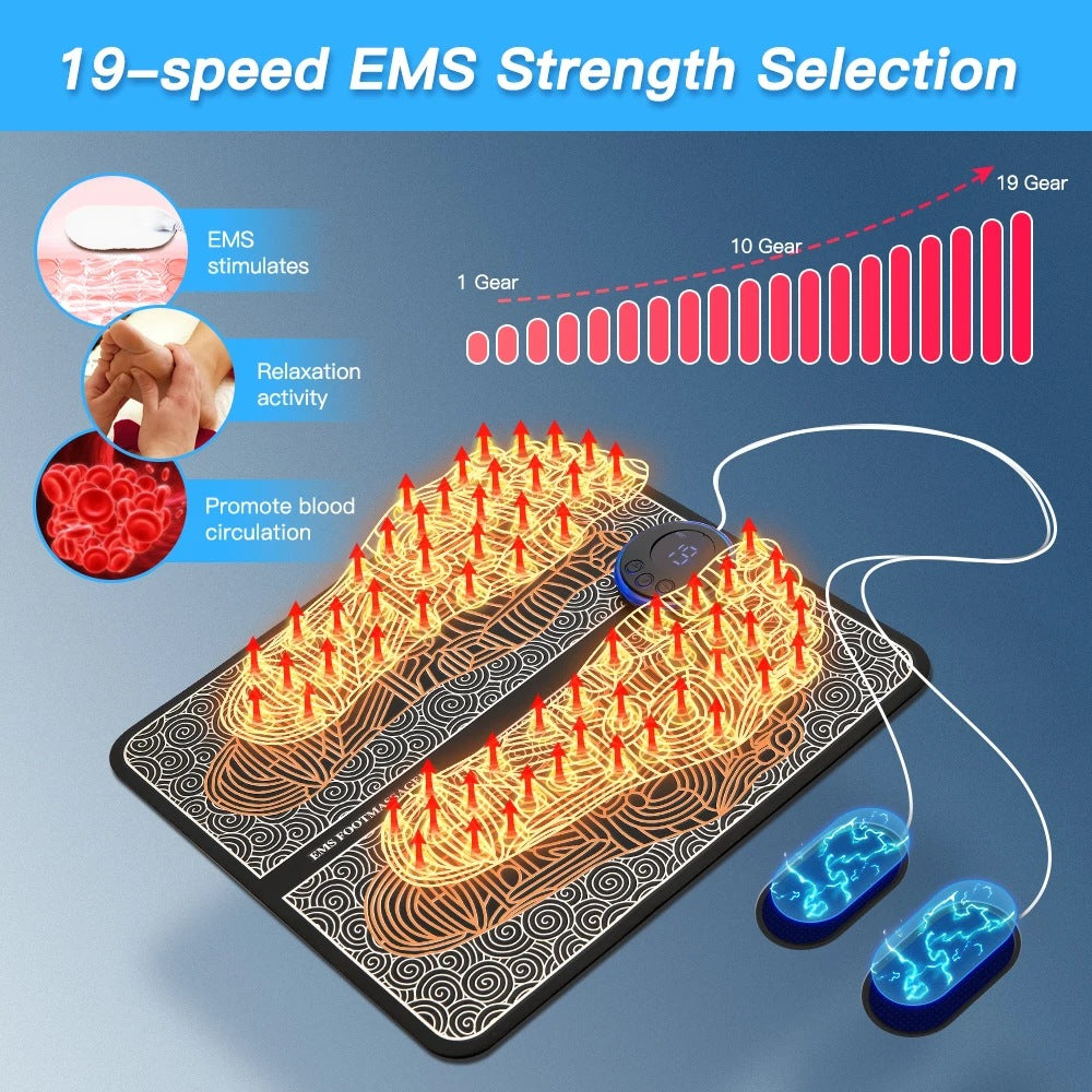 EMS Foot Massager Mat With Neck Patch + 4 Adhesive Pads + Remote Control  - Pulse Device for Foot Reflexology, Deep Tissue Massage and Acupressure Stimulation - Image 2