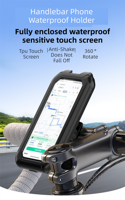 Black Bicycle Waterproof Phone Holder - Handlebar Mount with Sensitive Touch Screen, Anti-Drop & 360° Rotation Case for Navigation (Up to 7-inch Phones) - Image 2