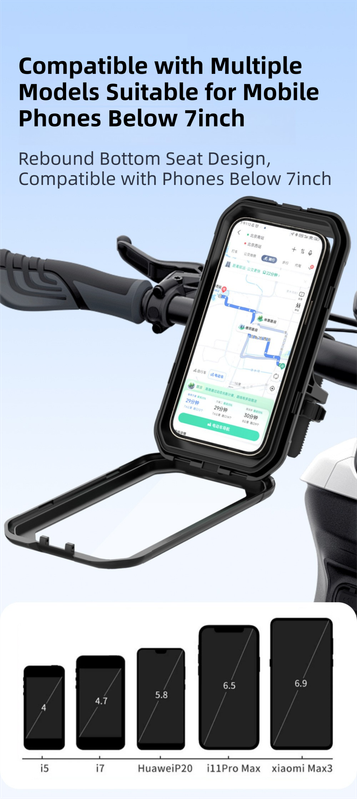 Black Bicycle Waterproof Phone Holder - Handlebar Mount with Sensitive Touch Screen, Anti-Drop & 360° Rotation Case for Navigation (Up to 7-inch Phones) - Image 4