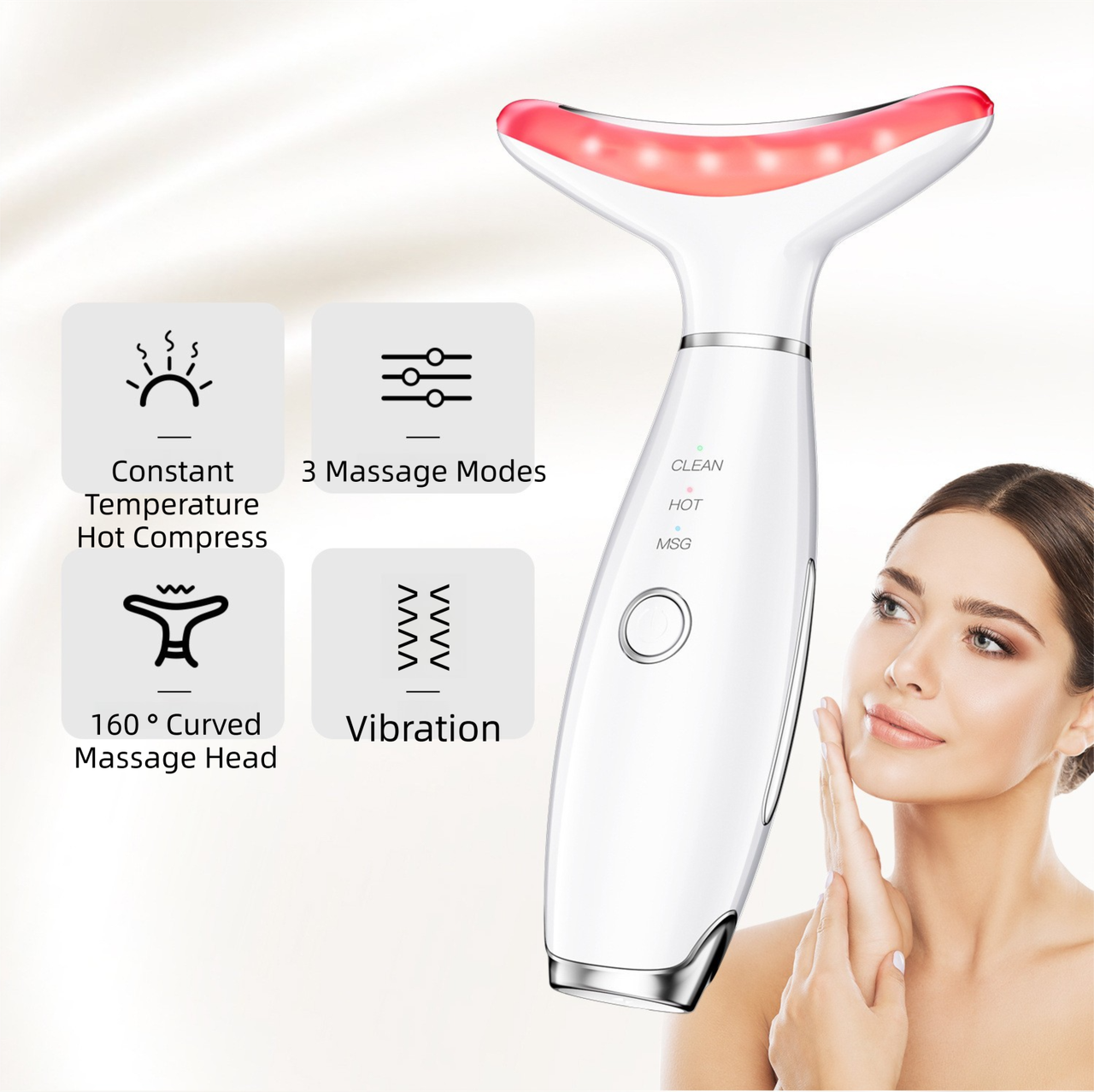 Pink Color Light Therapy Beauty Tool and Neck Massager -  Essence Infusion Device for Lifting, Firming, Hydration & Skin Rejuvenation - Image 4