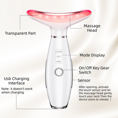 Pink Color Light Therapy Beauty Tool and Neck Massager -  Essence Infusion Device for Lifting, Firming, Hydration & Skin Rejuvenation - Image 5