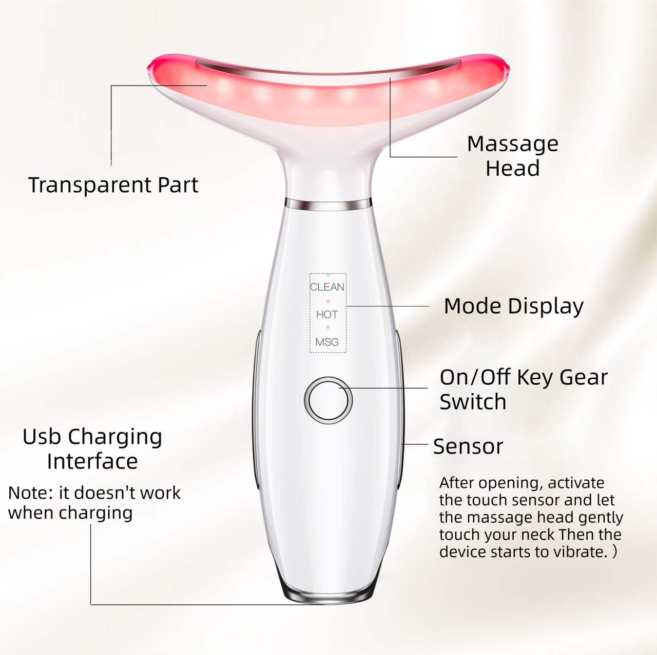 Black Color Light Therapy Beauty Tool and Neck Massager -  Essence Infusion Device for Lifting, Firming, Hydration & Skin Rejuvenation - Image 5