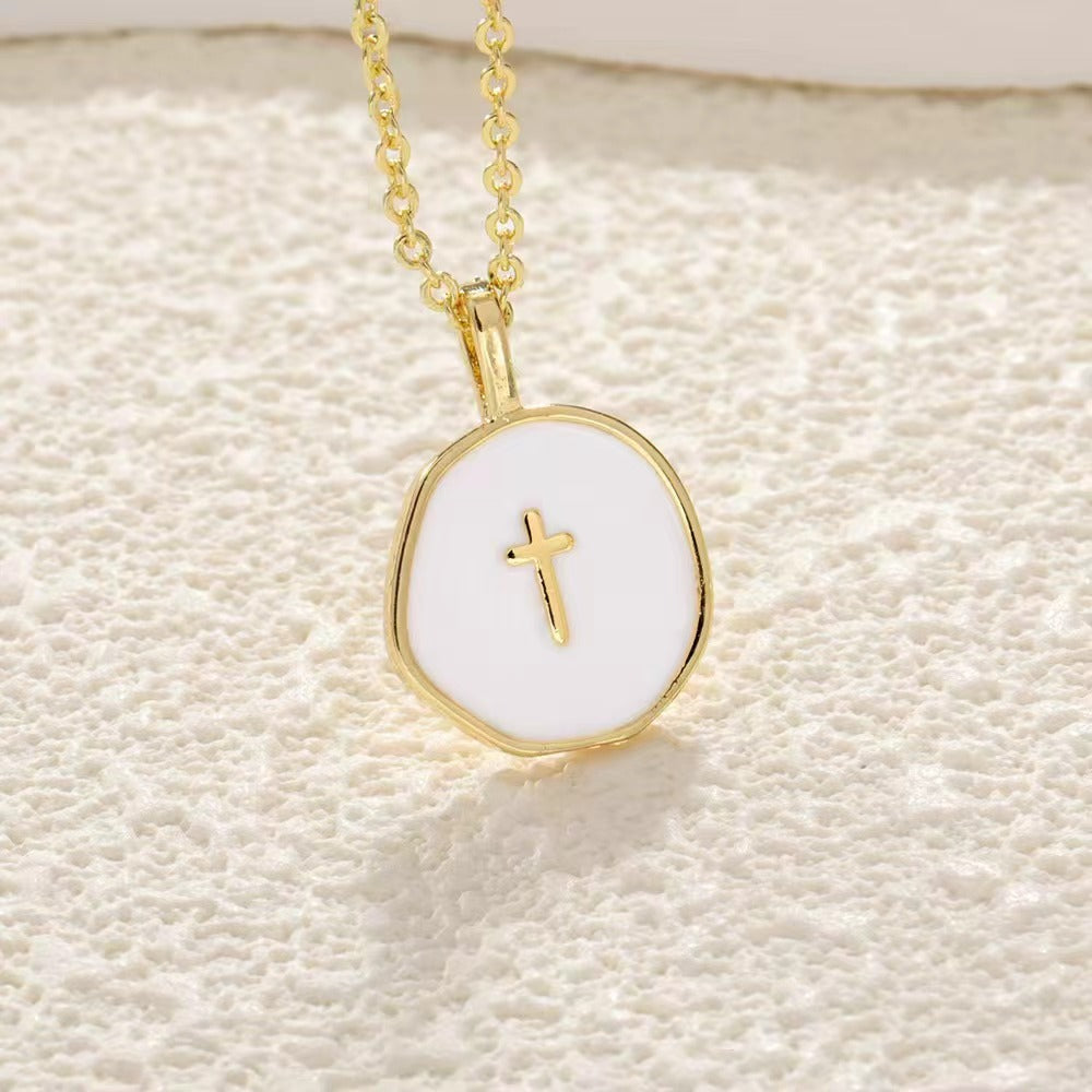 3-Pack Enamel Drip Oil Cross Necklace Set(White & Pink & Blue) - Fashionable Geometric Pendant, Niche Design, Electroplated Alloy Jewelry - Image 2