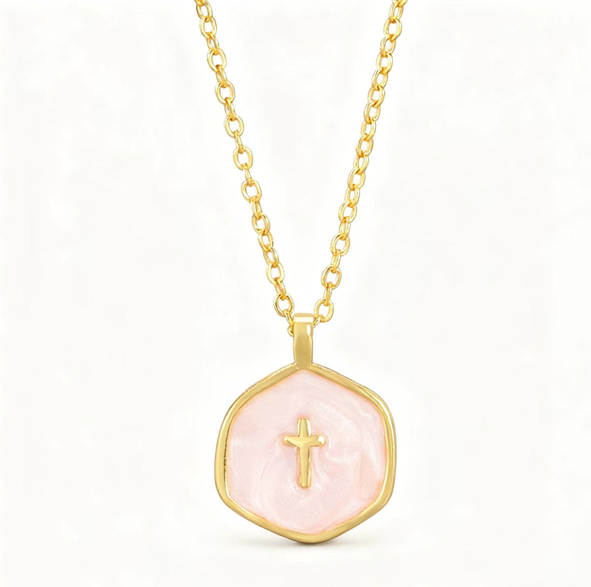 3-Pack Enamel Drip Oil Cross Necklace Set(White & Pink & Blue) - Fashionable Geometric Pendant, Niche Design, Electroplated Alloy Jewelry - Image 3