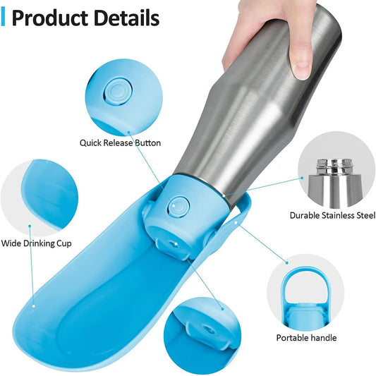 Grey 27oz Food-Grade 304 Stainless Steel Pet Water Bottle - Portable Dog and Cat Travel Cup, Outdoor Feeder for Walks and Hikes - Image 4