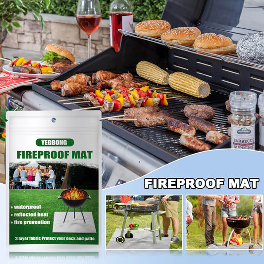 100x100 CM Outdoor Fire Pit Mat and Grill Pad - Up to 500°C Resistant Square Deck Protector for Barbecues, Fire Pits & Smokers