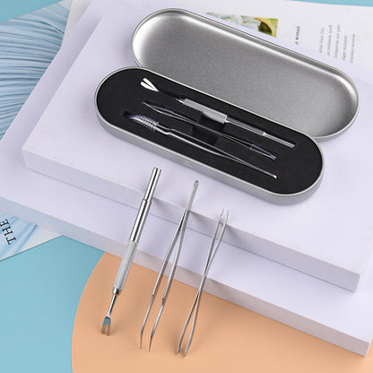 Stainless Steel Pet Tick Remover Tool Kit - Professional Fork, Double-Head Clip, and Curved Tweezers for Dogs and Cats