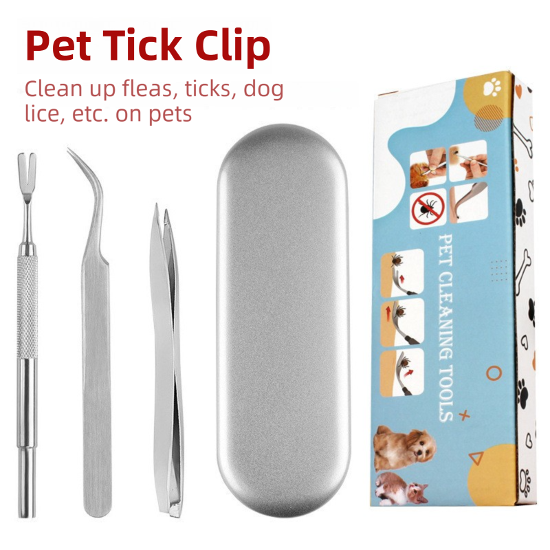 Stainless Steel Pet Tick Remover Tool Kit - Professional Fork, Double-Head Clip, and Curved Tweezers for Dogs and Cats - Image 2