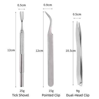Stainless Steel Pet Tick Remover Tool Kit - Professional Fork, Double-Head Clip, and Curved Tweezers for Dogs and Cats - Image 3