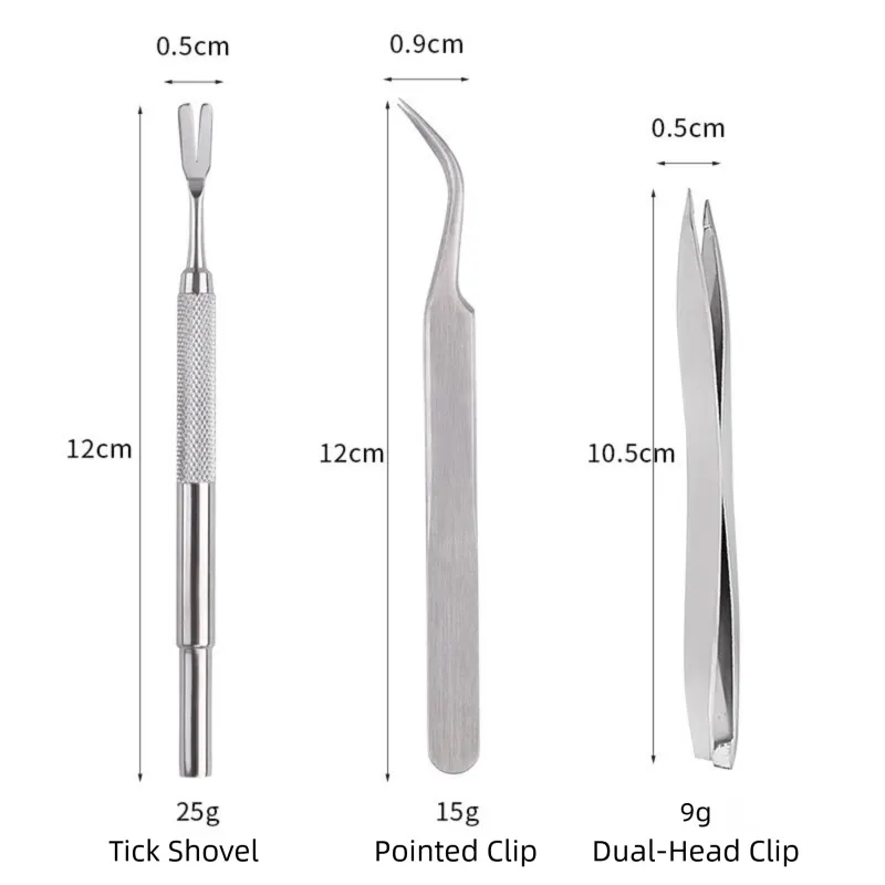 Stainless Steel Pet Tick Remover Tool Kit - Professional Fork, Double-Head Clip, and Curved Tweezers for Dogs and Cats - Image 3