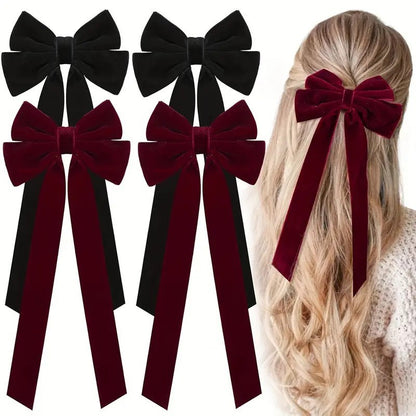 Luxury Velvet Bow Hair Clip Set (10 Pcs) - Simple Fashion Accessory for Princess Outfits and Party Decoration - Image 2