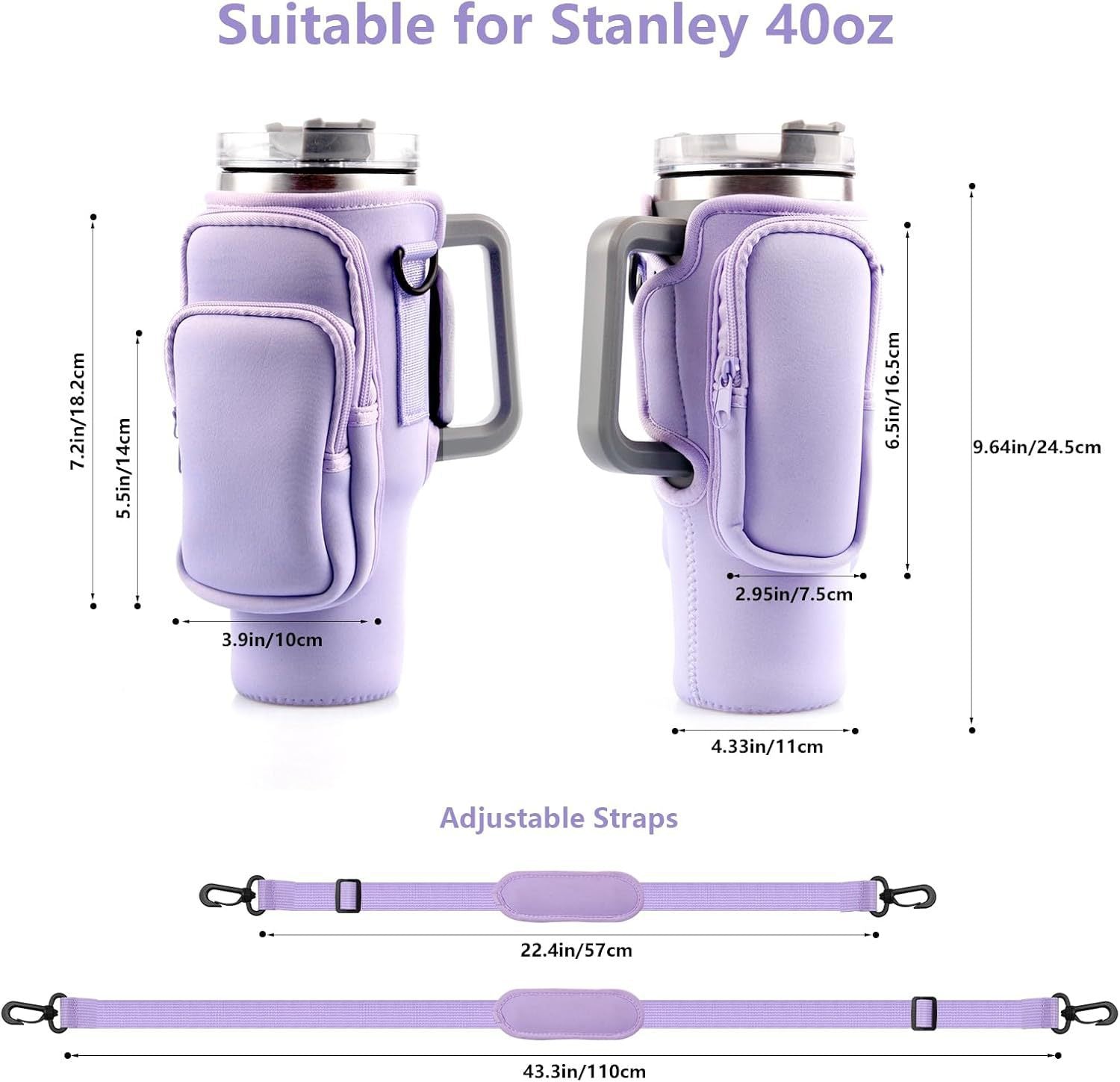 40oz Beige Insulated Tumbler Carrier Sleeve with Adjustable Shoulder Strap - Neoprene Triple-Pocket Holder for Outdoor and Car Use - Image 3