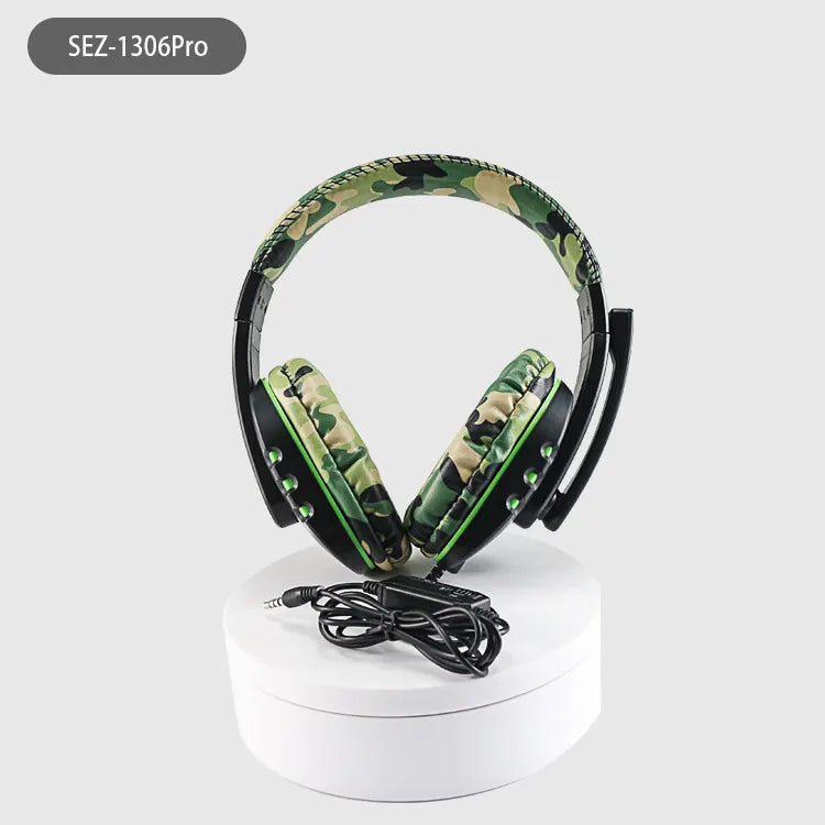 Camouflage Green Over-Ear Wired Gaming Headset with Microphone - Direct Plug-in E-Sports Headphones for PC, Console & Mobile Gaming