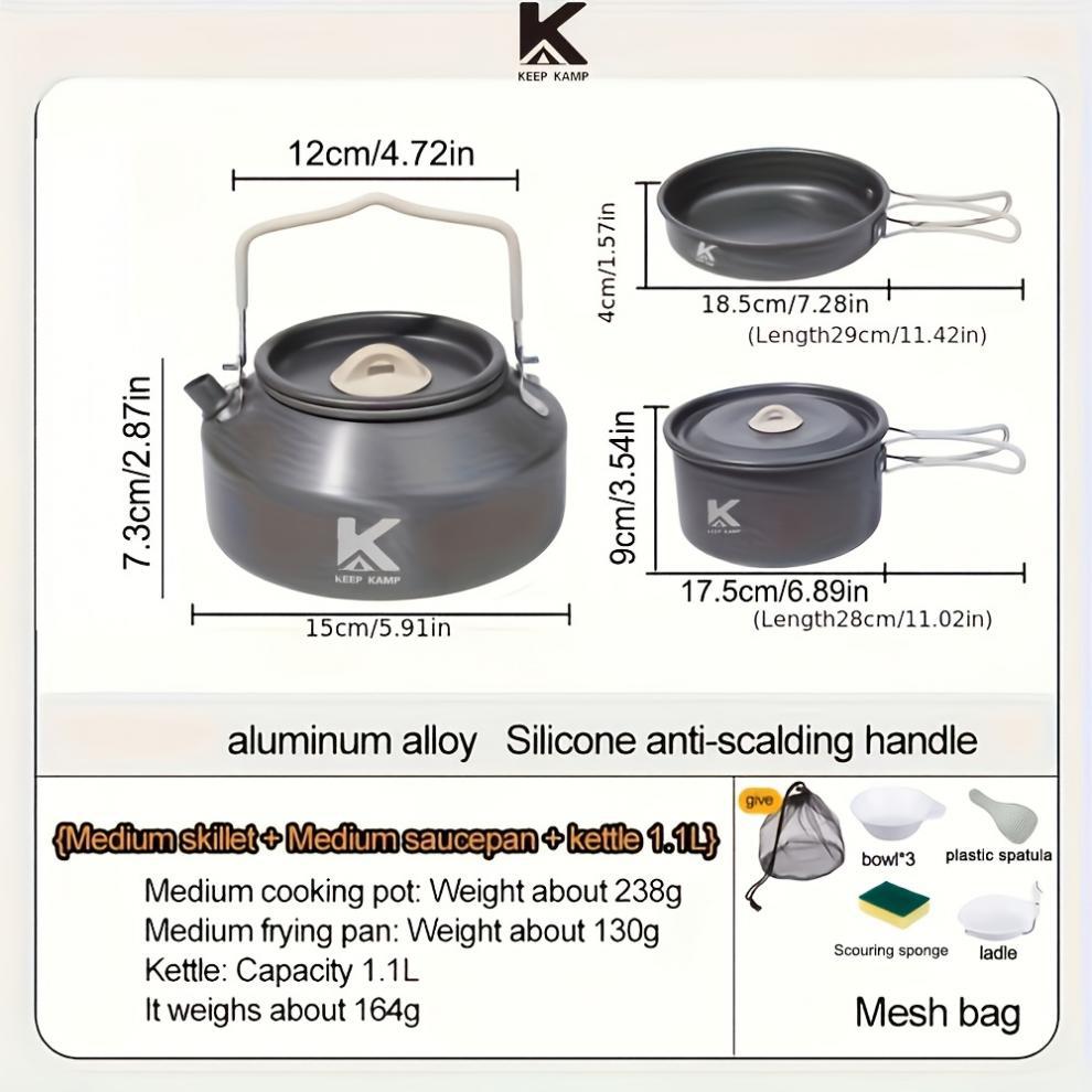 Portable & Foldable Outdoor Cookware Set - Lightweight Camping Pot, Pan, Kettle & Tableware for Hiking, Backpacking, and Travel - Image 3