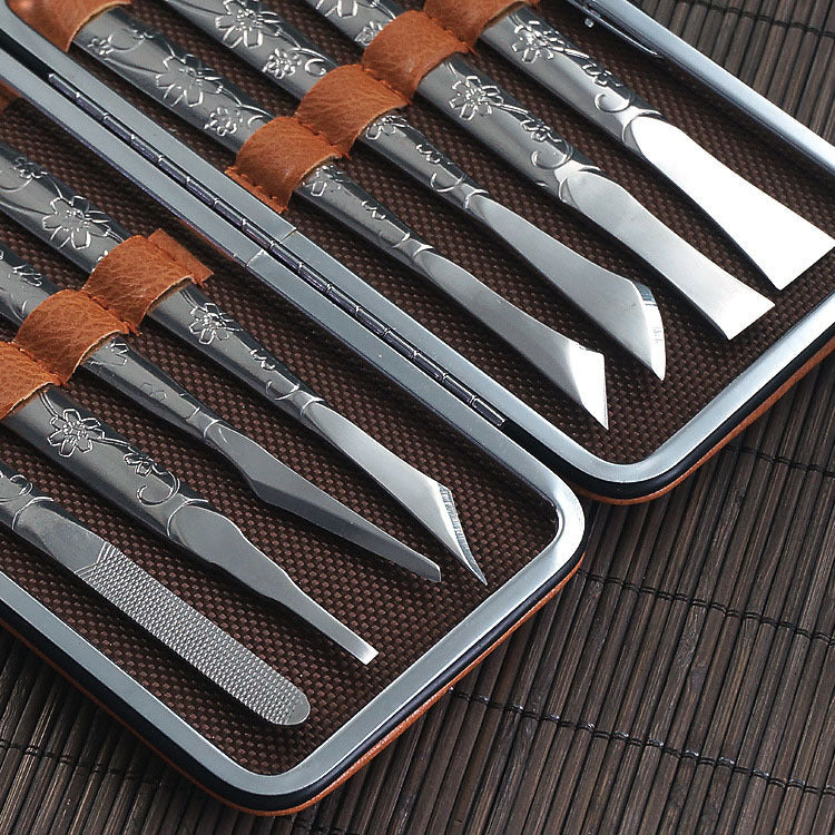 8-Piece Orchid Pattern Stainless Steel Pedicure Tool Set - Precision Tools with Leather Case for Ingrown Toenail & Dead Skin Removal - Image 2
