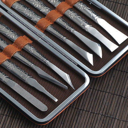 8-Piece Orchid Pattern Stainless Steel Pedicure Tool Set - Precision Tools with Leather Case for Ingrown Toenail & Dead Skin Removal - Image 2