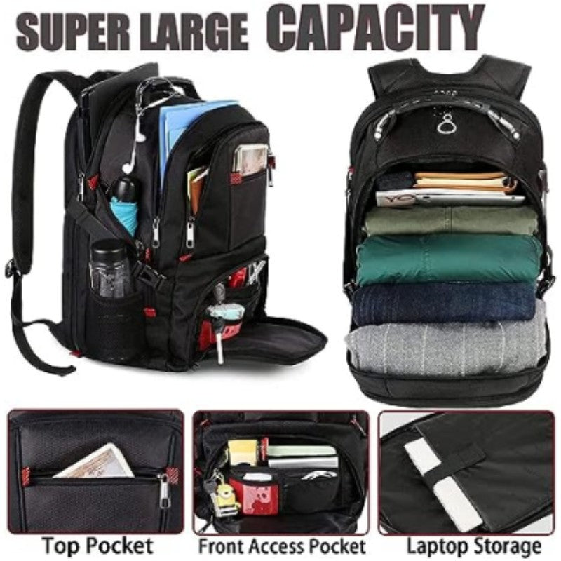 Black 50L Extra Large Laptop Backpack with USB Charging Port - Waterproof Oxford Fabric Travel & Business Bag, Fits up to 16-inch Laptops - Image 2