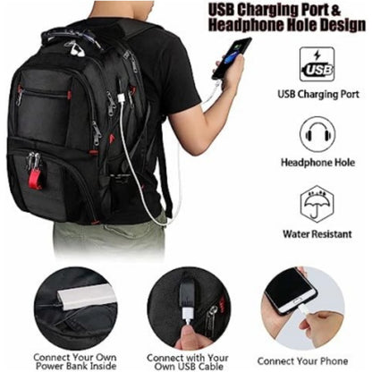 Black 50L Extra Large Laptop Backpack with USB Charging Port - Waterproof Oxford Fabric Travel & Business Bag, Fits up to 16-inch Laptops - Image 3