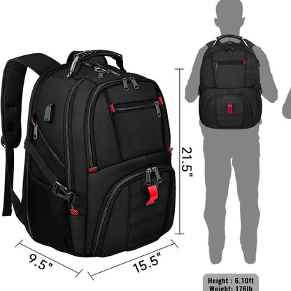 Black 50L Extra Large Laptop Backpack with USB Charging Port - Waterproof Oxford Fabric Travel & Business Bag, Fits up to 16-inch Laptops - Image 4