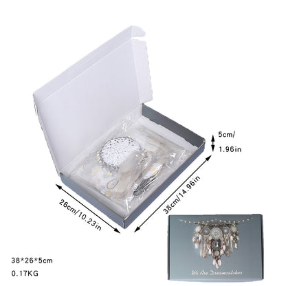 5-Piece Bohemian Handmade Dreamcatcher Wall Hanging Set (White) - Nordic Style Feather Room Decor with Premium Gift Box - Image 2