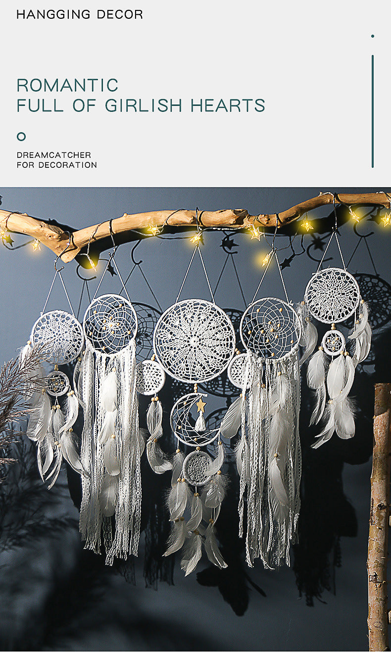 5-Piece Bohemian Handmade Dreamcatcher Wall Hanging Set (White) - Nordic Style Feather Room Decor with Premium Gift Box - Image 3