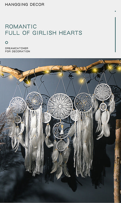 5-Piece Bohemian Handmade Dreamcatcher Wall Hanging Set (White) - Nordic Style Feather Room Decor with Premium Gift Box - Image 3