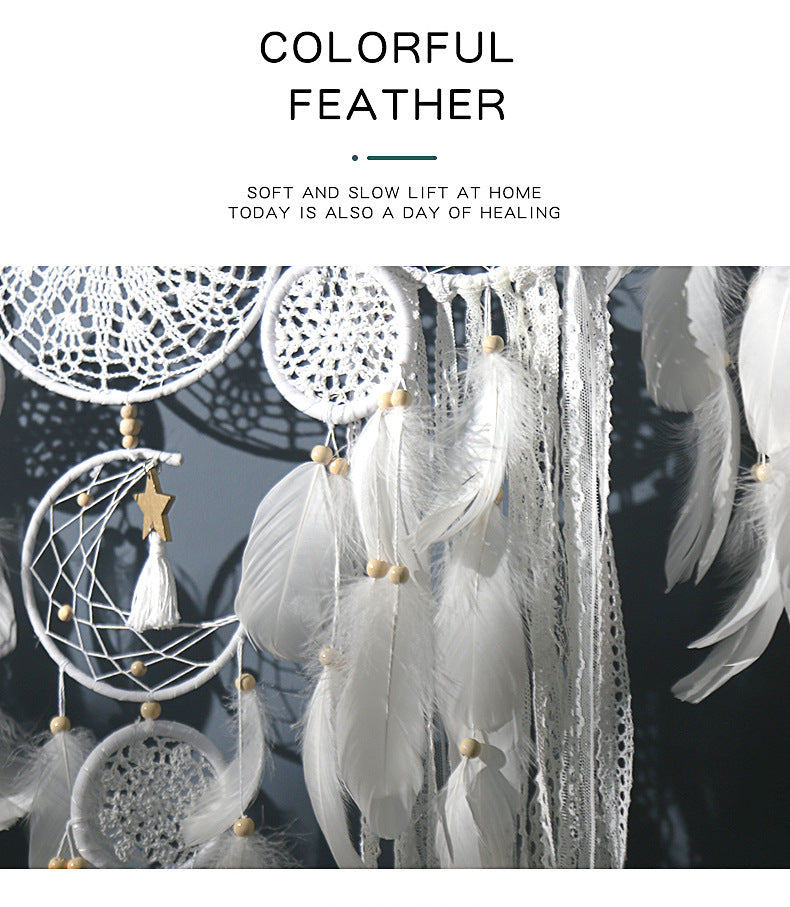 5-Piece Bohemian Handmade Dreamcatcher Wall Hanging Set (White) - Nordic Style Feather Room Decor with Premium Gift Box - Image 4