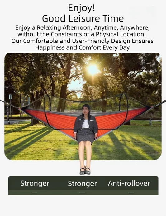 290 x 140CM Professional Nylon Hammock with Integrated Mosquito Net & Sunshade - 2-Person  Anti-Rollover Camping Swing with Heavy-Duty Installation Kit (Dark Green) - Image 2