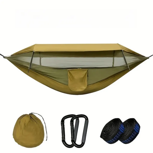 290 x 140CM Professional Nylon Hammock with Integrated Mosquito Net & Sunshade - 2-Person  Anti-Rollover Camping Swing with Heavy-Duty Installation Kit (Light Green)