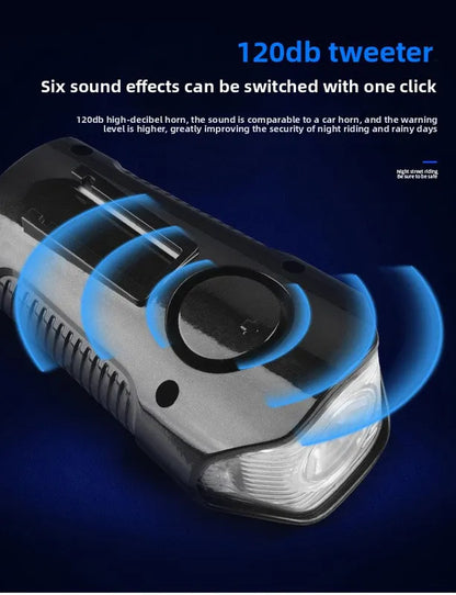 Blue Professional 3-in-1 Waterproof Bicycle Headlight with Integrated Speedometer & Horn - High-Lumen Night Riding Safety Lamp, USB Rechargeable Bike Computer - Image 4