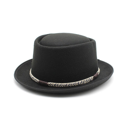 Black Unisex Stylish Pure Woolen Short-Brimmed Fedora - Classic British Gentleman's Fedora with Curled Brim and Dimpled Top