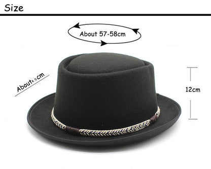 Black Unisex Stylish Pure Woolen Short-Brimmed Fedora - Classic British Gentleman's Fedora with Curled Brim and Dimpled Top - Image 2