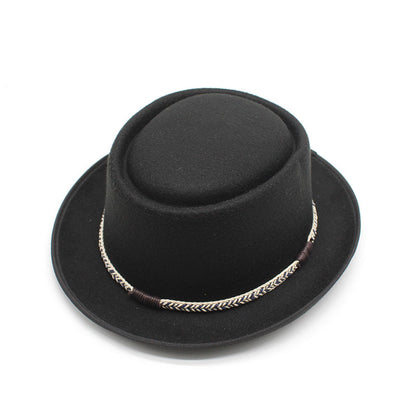 Grey Unisex Stylish Pure Woolen Short-Brimmed Fedora - Classic British Gentleman's Fedora with Curled Brim and Dimpled Top - Image 3